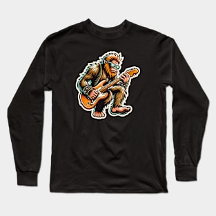 Bigfoot Playing Guitar Sasquatch Rocks Long Sleeve T-Shirt